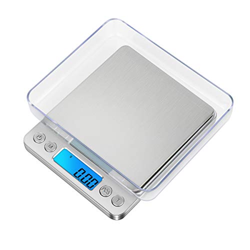 XINYU Báscula Digitales de Precisión,Balanzas de Portátiles, Plato Removibles,con Pantalla LCD y 6 Unidades,Plataforma de Acero Inoxidable, Función de Tara, para Cocinar,Joyería,Café - 3kg x 0.1g