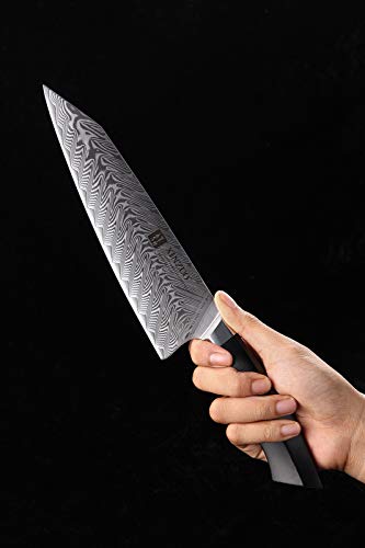 XINZUO Acero de Damasco Cuchillo Chef, 21.5cm Kiritsuke Cuchillo de Cocinero, Profesional Forjado de Gyuto Cuchillos de Cocina, Mango de Grado Militar G10, con Funda Magnética -Serie Feng