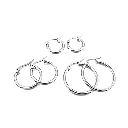 Xiton Pendientes de Acero Inoxidable Set 3 Pares 15 mm 20 mm 25 mm aro del Acero Inoxidable del aro de Huggie Pendientes fijaron a Las Mujeres de Plata