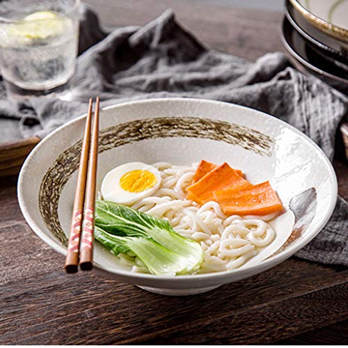 XIUXIU Tazón de Fideos japoneses Tazón de Sopa Tazón Ramen Tazón de Fideos Ternera Cerámica Creativa Negro Blanco Marrón Hogar 8 pulgadas-23.5X7.8 CM (Color : Blanco)