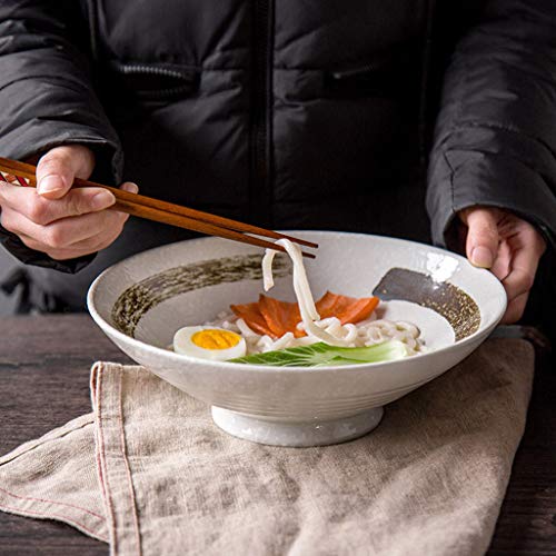 XIUXIU Tazón de Fideos japoneses Tazón de Sopa Tazón Ramen Tazón de Fideos Ternera Cerámica Creativa Negro Blanco Marrón Hogar 8 pulgadas-23.5X7.8 CM (Color : Blanco)