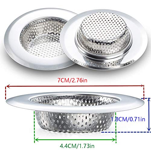 Xkfgcm 4 Piezas Filtro para Fregadero Cocina Filtro de Acero Inoxidable Fregadero Filtro Desague Tapones de Drenaje Baño Ducha Filtro de Pelo Adecuado para Desagües de Más de 4.5 cm y Menos de 7 cm