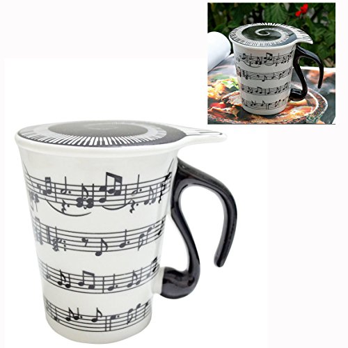 XLKJ Taza de Cerámica Creativa con Tapa, Notas de Música Taza de Café Regalo para Amigos Familia