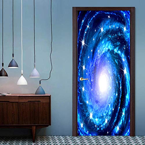 XLXYD Pegatinas De Puerta Moderno En La Vía Láctea De Las Estrellas Ver 3D Etiqueta De La Pegatinas De Puerta Murales De Pared Papel Mural De Puerta Autoadhesivo Etiqueta Decoración De Ha 77x200cm