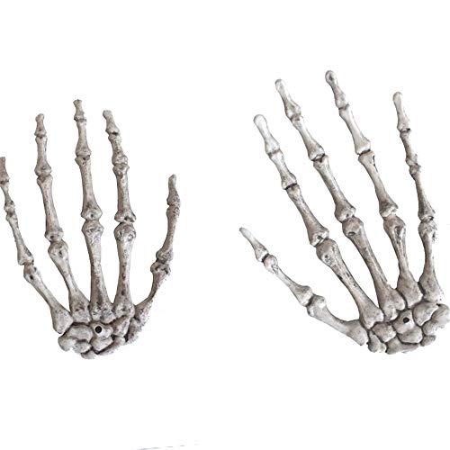 XONOR Halloween Skeleton Hands - Manos realistas de Esqueleto de plástico Cortadas a tamaño Real para Decoraciones de Accesorios de Halloween, 2 Piezas (Derecha e Izquierda)