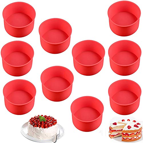 XYDZ Juego de 10 moldes de Silicona Redondos para Tartas, Capas de Pastel Moldes Redondos de Silicona Cake Pan Hornear Molde Placa de Pizza DIY Molde Herramientas Redondas 4”