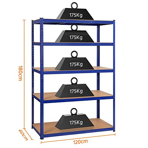 Yaheetech 180 x 120 x 60 cm 5 Niveles Estantería de Almacenaje Estante para Garaje Carga de 875 kg Estantería Grande para Cocina Supermercado Restaurante Trastero Idustrial