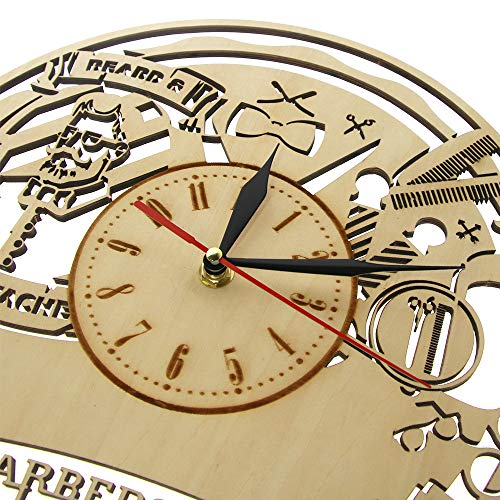 yaoyao Reloj de Pared 12 Pulgadas Diseño Moderno Barbería Decoración de Madera para el hogar Este Reloj de peluquería es el Adorno Maravilloso Regalo para Cualquier ocasión