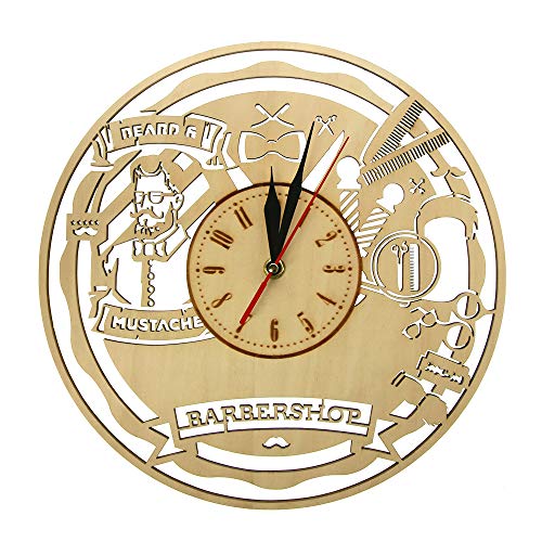 yaoyao Reloj de Pared 12 Pulgadas Diseño Moderno Barbería Decoración de Madera para el hogar Este Reloj de peluquería es el Adorno Maravilloso Regalo para Cualquier ocasión