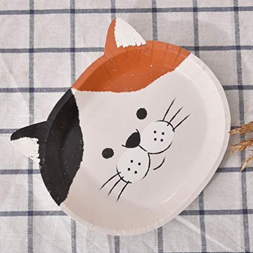 Yardwe 8 Piezas Plato de Papel Desechable Gato de Dibujos Animados Dulces Impresos Platos de Aperitivo Espesar Platos de Pastel con Forma de Amor para El Hogar de Cumpleaños (Patrón Aleatorio)