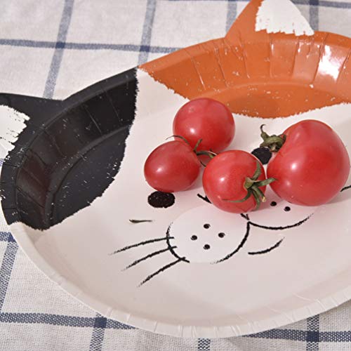 Yardwe 8 Piezas Plato de Papel Desechable Gato de Dibujos Animados Dulces Impresos Platos de Aperitivo Espesar Platos de Pastel con Forma de Amor para El Hogar de Cumpleaños (Patrón Aleatorio)