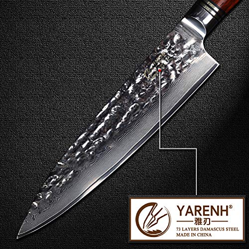 YARENH Cuchillos de Cocina Profesionales de 20 cm - Cuchillos Masterchef de Acero de Japones Damasco - Mango de Madera Dalbergia - Cuchillo de Chef Ultra Filoso HTT-Serie