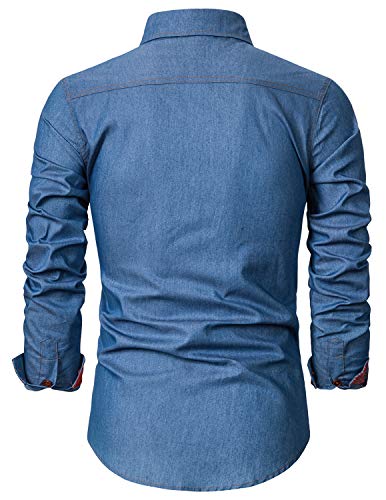 YCUEUST Hombre Casual Camisa Vaquera de Manga Larga con Botones Azul 1 Large