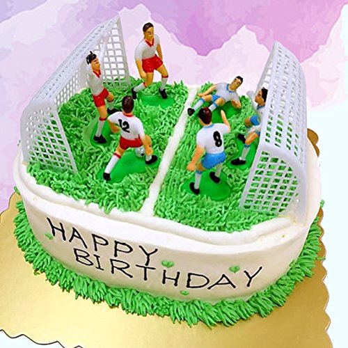 Yeahibaby 8 Unids Fútbol Creativo Cake Topper Jugador de Fútbol Cake Decor Birthday Mold Set para Niños (6 Unids Jugadores y 2 unids Gates)