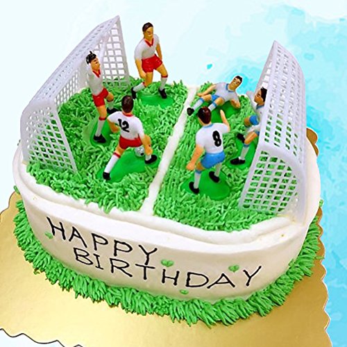 Yeahibaby 8 Unids Fútbol Creativo Cake Topper Jugador de Fútbol Cake Decor Birthday Mold Set para Niños (6 Unids Jugadores y 2 unids Gates)