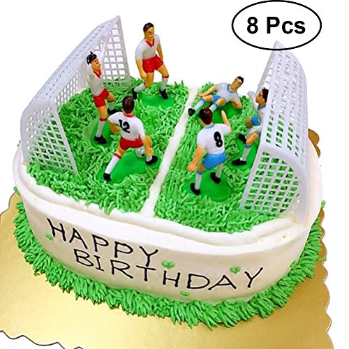 Yeahibaby 8 Unids Fútbol Creativo Cake Topper Jugador de Fútbol Cake Decor Birthday Mold Set para Niños (6 Unids Jugadores y 2 unids Gates)