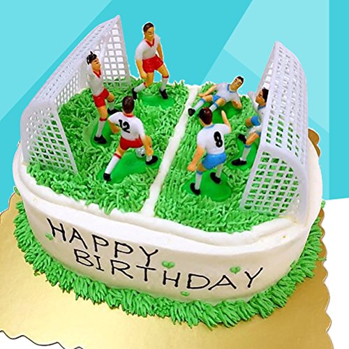 Yeahibaby 8 Unids Fútbol Creativo Cake Topper Jugador de Fútbol Cake Decor Birthday Mold Set para Niños (6 Unids Jugadores y 2 unids Gates)