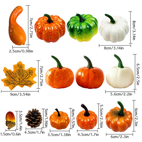 Yeelan 139 Piezas de Calabazas Artificiales de acción de Gracias, Juego de decoración de otoño con Calabaza Juego de Verduras de Cosecha de Bricolaje para Halloween/Boda/hogar/Navidad