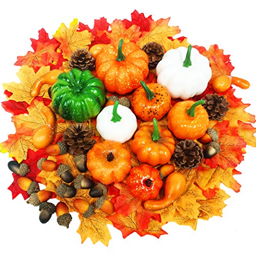 Yeelan 139 Piezas de Calabazas Artificiales de acción de Gracias, Juego de decoración de otoño con Calabaza Juego de Verduras de Cosecha de Bricolaje para Halloween/Boda/hogar/Navidad