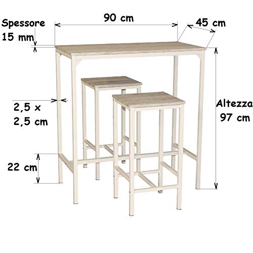 YELLOO Mod. Brasil Set Mesa Bar y 2 taburetes Muebles Cocina Sillas Design