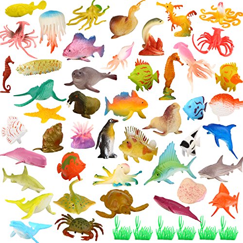 YeoNational Toys Animales de Juguete, Surtido DE 52 Mini Figuras de Animales Marinos de Plástico, Fauna Submarina Realista para Jugar en el Baño, Fiesta Educativa del Mar, Adorno de Tarta o Cupcake