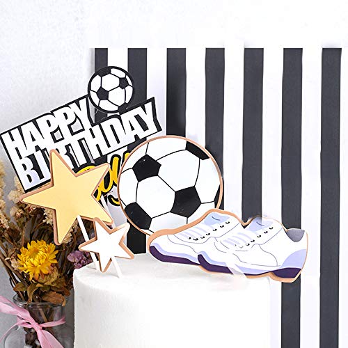 YGSAT 1 juego de decoración para tartas de fútbol con texto "Happy Birthday"