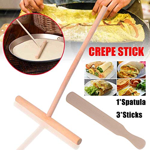 YH 4pcs / Set Esparcidor de Crepe de Madera Utensilios de Cocina para panqueques Esparcidor de Crepe de Madera y espátula Herramientas de extensión de Pasta de rastrillo de Tortilla