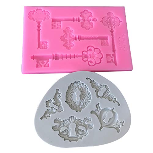 Yintiod - Juego de 2 Hermosas Llaves para Molde de Galletas de Estilo Barroco con Forma de Fondant de Silicona para azúcar y artesanía