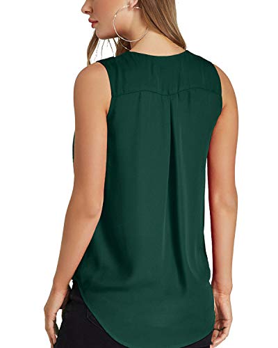 YOINS Camiseta Sin Mangas Mujer Camisola Gasa Camiseta con Cuello En V Camisa Trabajo Informal Playa Blusa Tops Verano Verde L