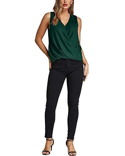 YOINS Camiseta Sin Mangas Mujer Camisola Gasa Camiseta con Cuello En V Camisa Trabajo Informal Playa Blusa Tops Verano Verde L