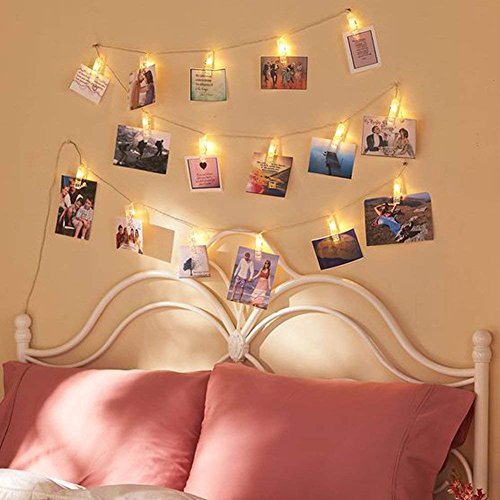 Yolistar 3M 20LED Foto Clip Cadena de Luces LED 2 piezas, Guirnalda de Luces para Decoración de Fotos, Blanco Cálido LED Foto Peg Clip Decoración Habitaciones, Bodas and Cumpleaños - 6M 40LED