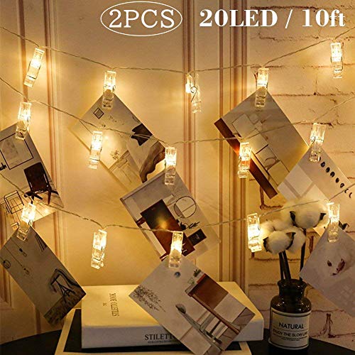 Yolistar 3M 20LED Foto Clip Cadena de Luces LED 2 piezas, Guirnalda de Luces para Decoración de Fotos, Blanco Cálido LED Foto Peg Clip Decoración Habitaciones, Bodas and Cumpleaños - 6M 40LED