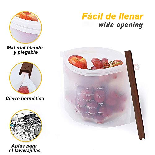 Yompz Bolsas de Silicona, Bolsas Reutilizables de Silicona, Bolsas de Comida, Bolsas a Prueba de Fugas y Sellables para Almacenar Congelación, Calefacción Recipiente hermético(4 x 1L)