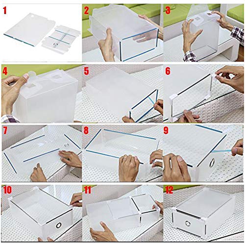 Yonntech 20pcs Cajas de Zapatos Plegables de Plástico Cajas Almacenaje plegable de plástico Cajón Organizador Transparente envase de la caja para zapatos Apilable Plegable Contenedor