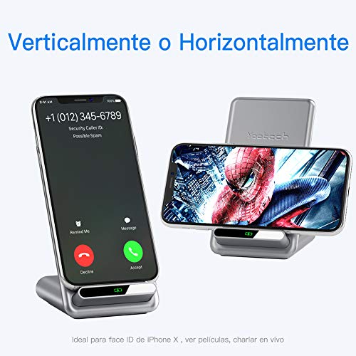 yootech Cargador Rápido Inducción, Wireless Carga 7.5W para iPhone SE 2020/11/11 Pro/11 Pro MAX/XS max/XS/X/XR/8/8+, 10W para Galaxy S20/Note 9/S10/S10E/S9/S8/S7, 15W para LG V50/G8 (NO Adaptador)