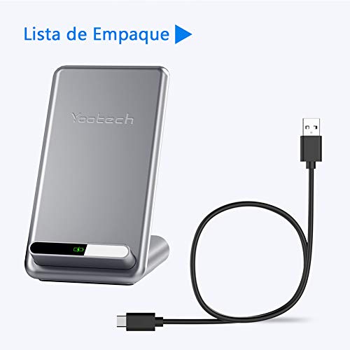 yootech Cargador Rápido Inducción, Wireless Carga 7.5W para iPhone SE 2020/11/11 Pro/11 Pro MAX/XS max/XS/X/XR/8/8+, 10W para Galaxy S20/Note 9/S10/S10E/S9/S8/S7, 15W para LG V50/G8 (NO Adaptador)