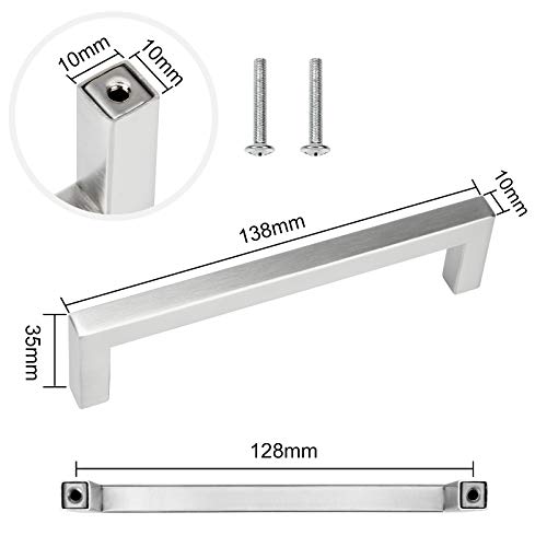 Yorbay 10pcs 128mm Manillas Tiradores para Muebles Acero Inoxidable Cepillado Mate (Longitud total 138mm) reutilizable