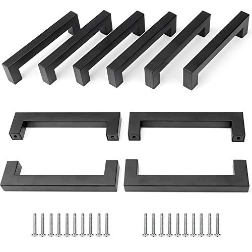 Yorbay 10pcs 128mm Manillas Tiradores para Muebles Acero Inoxidable Cepillado Negro Mate (Longitud total 143mm) reutilizable