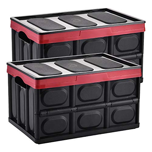 Yorbay Cajas de Almacenamiento Plegables de Plástico, 2 Unidades Cubos de almacenaje con Tapa (Negro, 55L)