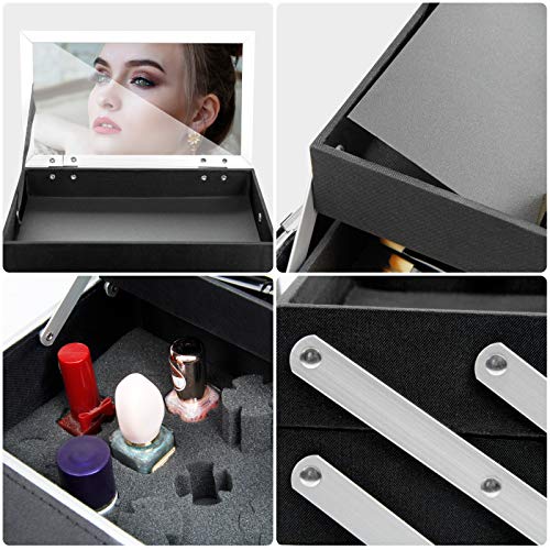 Yorbay Maletín para Maquillaje Estuche de Maquillaje, Estuche de cosméticos ABS de Aluminio, con Espejo, Cerradura, 2 bandejas Negro