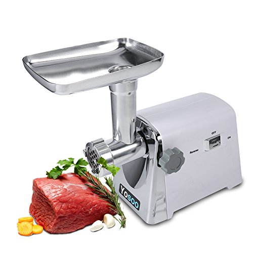 Yosoo 1600W Eléctrico Industrial Molinillo de Carne Máquina de Picar Carne Máquina de Hacer Salchichas w/ 3 Hojas de Corte