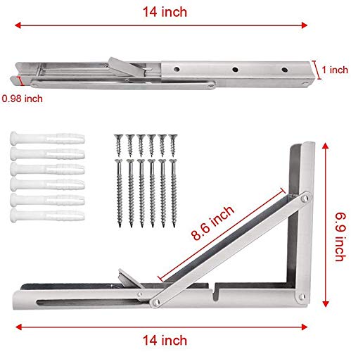 YouJia Soportes para Estantes Plegable, 2 Pcs Acero Inoxidable Bricolaje Soporte De Estante Para Servicio Pesado a Ahorrar Espacio con Tornillos (14 Pulgadas, Carga 181KG)