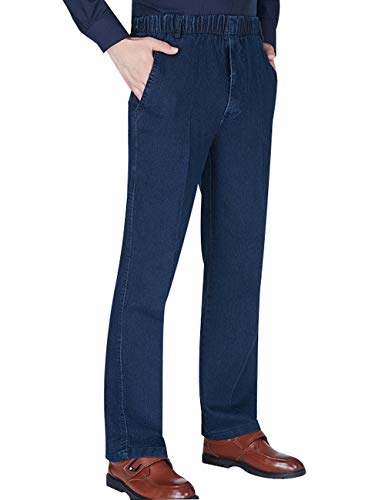 Youlee Hombres Cintura elástica Pantalones Rectos Jeans Deep Blue XXL