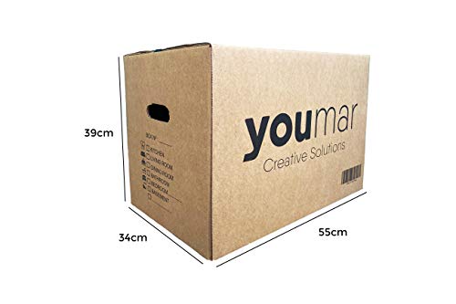 Youmar Solutions - 10 Cajas de Cartón para Mudanza (Talla XL) con Asas - Extra Resistentes Fabricadas en España - 55x34x39cm Gramaje Ultra Resistente 600g/m2 - Combina las Cajas de Cartón (M/XL)