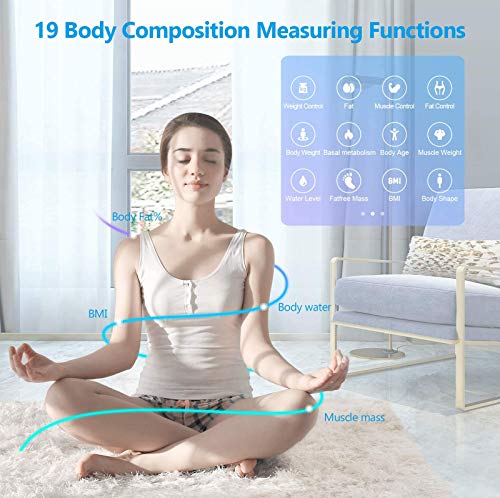 YOUNGDO Báscula Grasa Corporal 30*30, Báscula de Baño Bluetooth hasta 180 kg con 19 Datos del Cuerpo para 8 Usuarios (Peso, Grasa, Músculo, Agua, etc.) Blanco