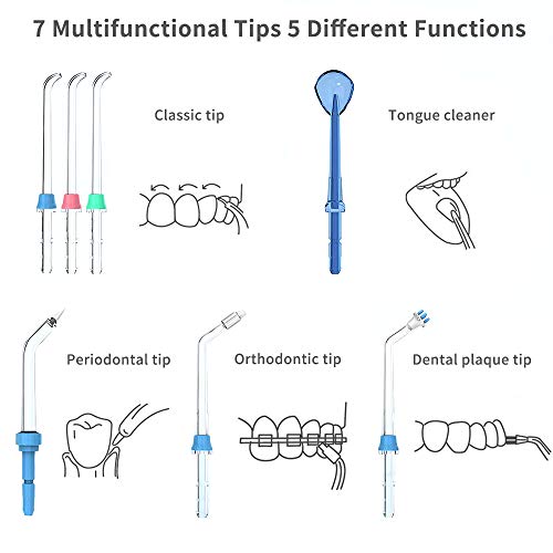 YOUNGDO Irrigador Bucal 600 ML, Irrigador Dental Professional con 10 Ajustes de Presión del Agua y 7 Boquillas Multifuncionales, para Cuidado y Limpieza Dental de Toda La Familia Aprobado por la FDA