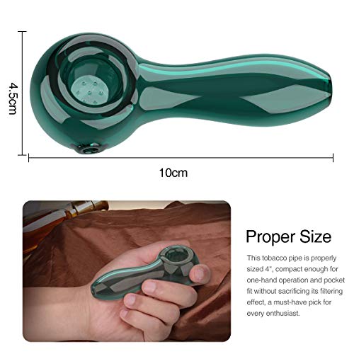 YoungRich Pipa de Vidrio para Fumar Cuchara de 7 Agujeros Grueso Tubos de Cristal Pequeña Hermoso Lustre Regalo para Padre y Esposo Lago Verde