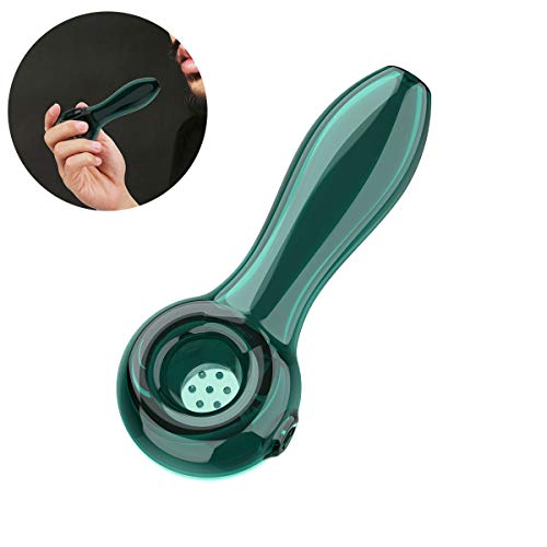 YoungRich Pipa de Vidrio para Fumar Cuchara de 7 Agujeros Grueso Tubos de Cristal Pequeña Hermoso Lustre Regalo para Padre y Esposo Lago Verde