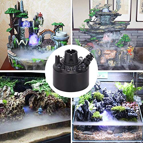 YOUTHINK Mist Maker Aquarium Mini Ultrasonic Mist Maker con 12 Led de Cambio de Color de Luz Atomizador Fuente de Agua Estanque Fuente Interior al Aire Libre Mister Foggers Negro(EU)