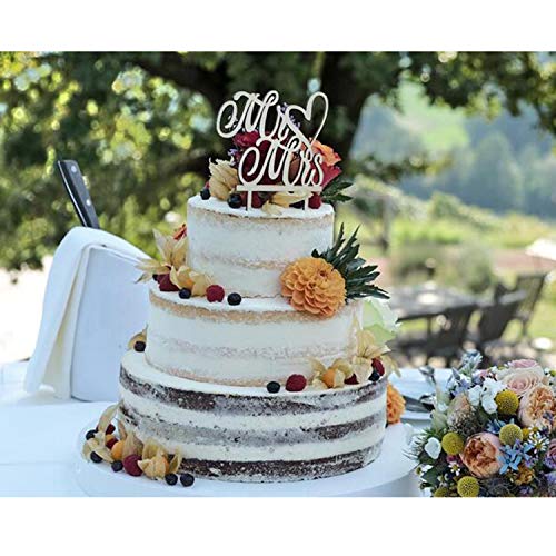 Yrlehoo Cake Topper, Cupcake Toppers, Topper para Tartas de Mr y Mrs Cake Topper de Boda de Madera Decoración de Tartas de Fiesta, Topper Boda Adornos para Tortas de Boda Aniversario Color Madera